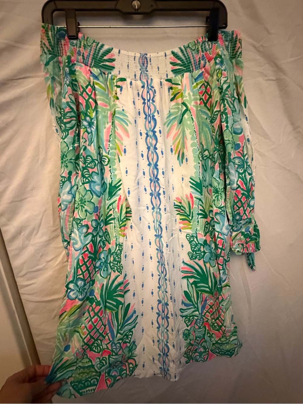XS Lilly Pulitzer Resort White Coconut Row Print Off Shoulder Mini Dress - Picture 2 of 6